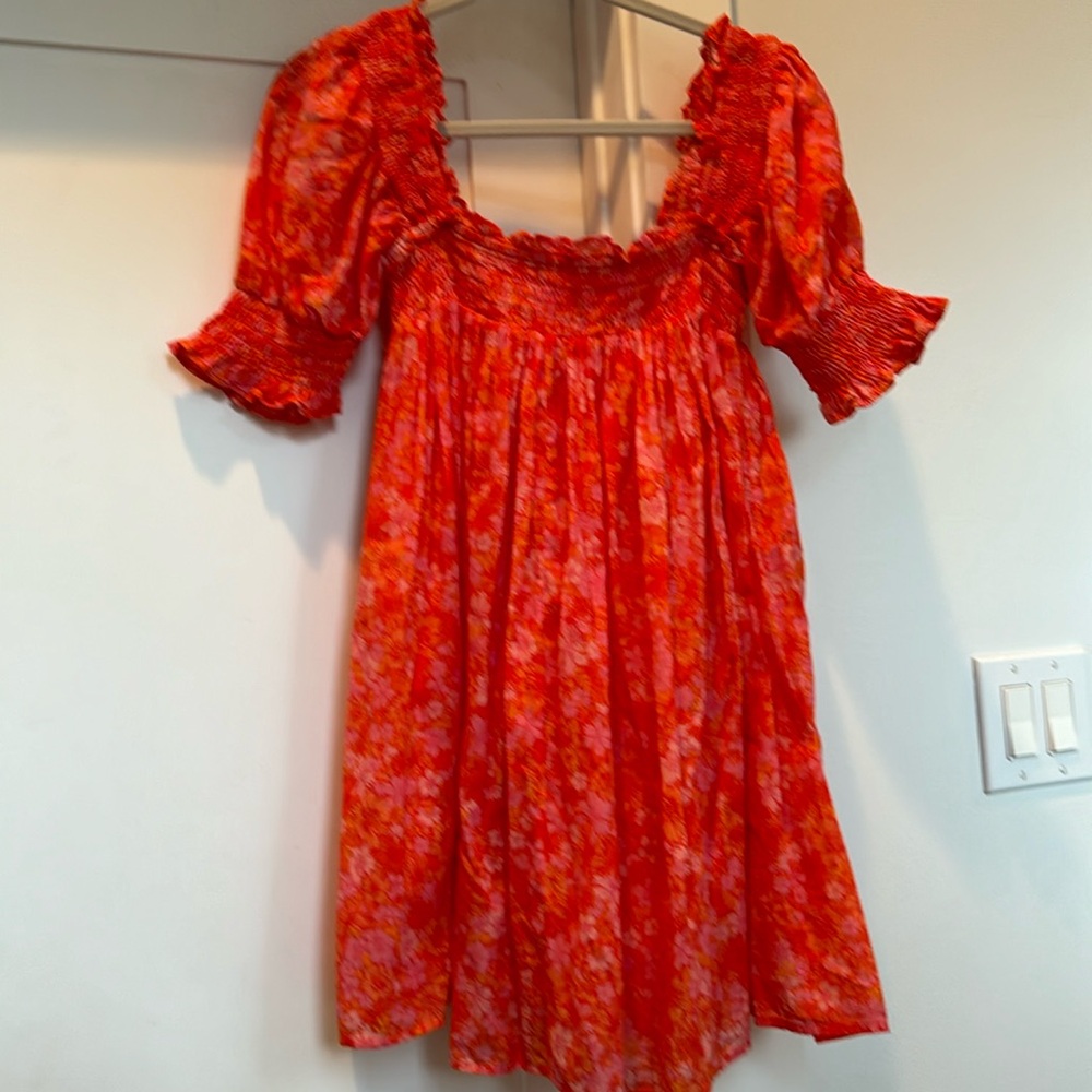 Lovers and Friends orange and pink mini dress with floral print - small